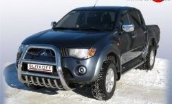 Защита переднего бампера Slitkoff (Ø76 мм, кенгурятник с защитой картера) Mitsubishi L200 4  дорестайлинг (2006-2014)