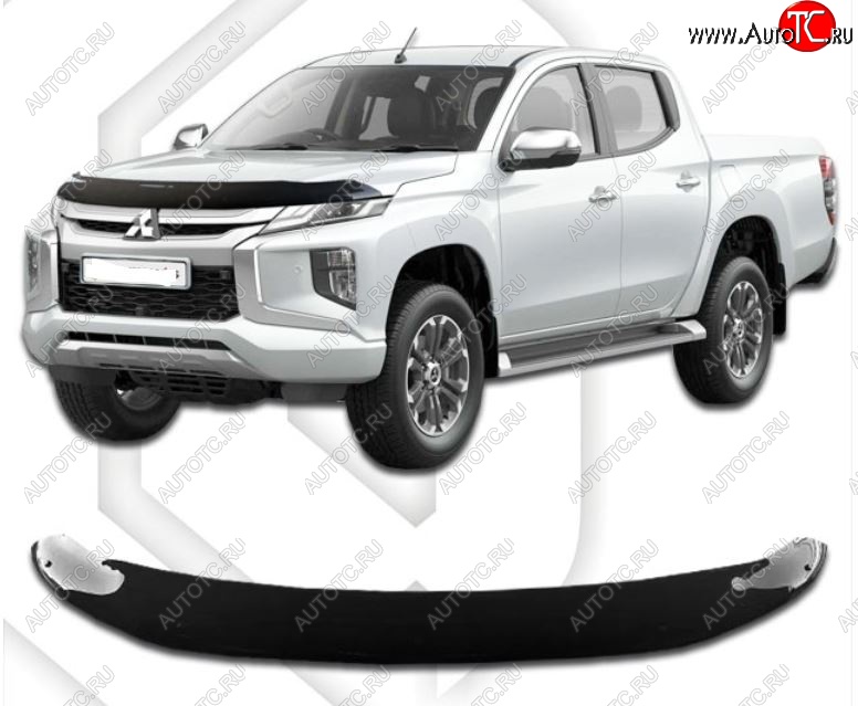 2 269 р. Дефлектор капота CA-Plastiс  Mitsubishi L200  5 KK,KL (2018-2022) рестайлинг (Classic черный, Без надписи)  с доставкой в г. Королёв