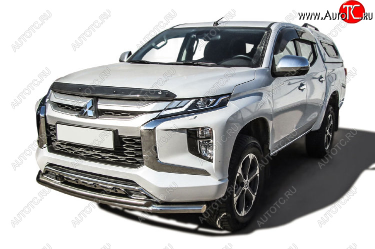 19 849 р. Защита переднего бампера Slitkoff (Ø 57+Ø 42, двойная).  Mitsubishi L200  5 KK,KL (2018-2022) рестайлинг (Нержавеющая сталь)  с доставкой в г. Королёв