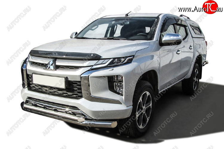 18 499 р. Защита переднего бампера Slitkoff (Ø 76+Ø 57, двойная)  Mitsubishi L200  5 KK,KL (2018-2022) рестайлинг (Нержавеющая сталь)  с доставкой в г. Королёв