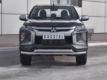 Защита переднего бампера (2 трубы Ø63 мм, нержавейка) SLITKOFF Mitsubishi (Митсубиси) L200 (л)  5 KK,KL (2018-2022) 5 KK,KL рестайлинг