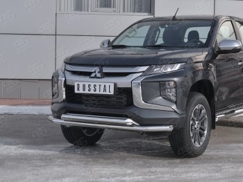 23 999 р. Защита переднего бампера (2 трубы Ø63 мм, нержавейка) SLITKOFF  Mitsubishi L200  5 KK,KL (2018-2022) рестайлинг  с доставкой в г. Королёв. Увеличить фотографию 2