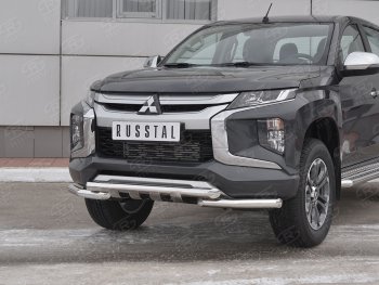 29 299 р. Защита переднего бампера (Ø63 с клыками, нержавейка) SLITKOFF  Mitsubishi L200  5 KK,KL (2018-2022) рестайлинг  с доставкой в г. Королёв. Увеличить фотографию 2