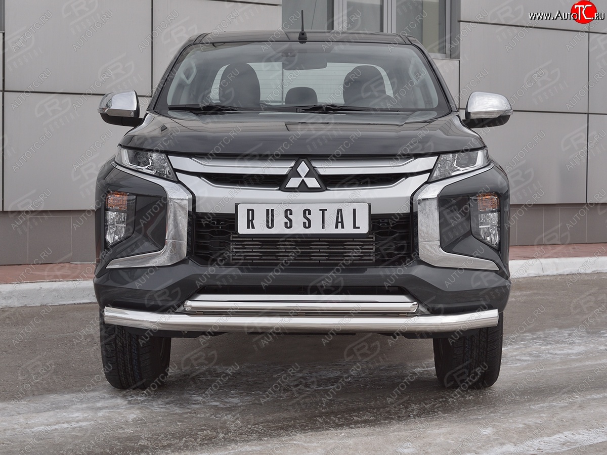 24 599 р. Защита переднего бампера (2 трубы Ø76 и 42 мм, нержавейка) SLITKOFF  Mitsubishi L200  5 KK,KL (2018-2022) рестайлинг  с доставкой в г. Королёв