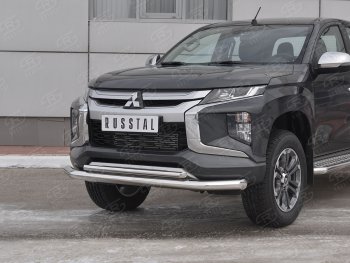 24 599 р. Защита переднего бампера (2 трубы Ø76 и 42 мм, нержавейка) SLITKOFF  Mitsubishi L200  5 KK,KL (2018-2022) рестайлинг  с доставкой в г. Королёв. Увеличить фотографию 2