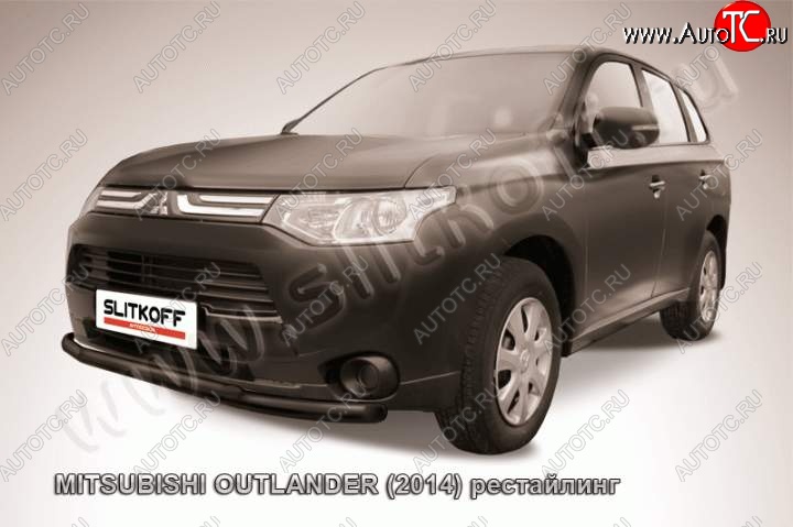 8 549 р. Защита переднего бампера Slitkoff (Ø57 и 42)  Mitsubishi Outlander  GF (2014-2016) 1-ый рестайлинг (Цвет: серебристый)  с доставкой в г. Королёв