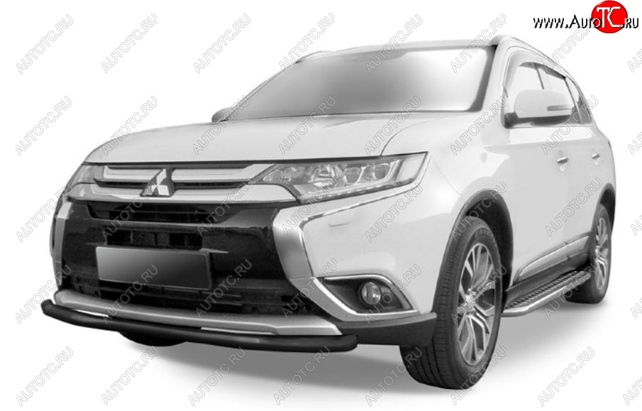 8 449 р. Защита переднего бампера Slitkoff (Ø 57 мм). Mitsubishi Outlander GF 2-ой рестайлинг (2015-2018) (Сталь с полимерным покрытием. Цвет: черный)  с доставкой в г. Королёв