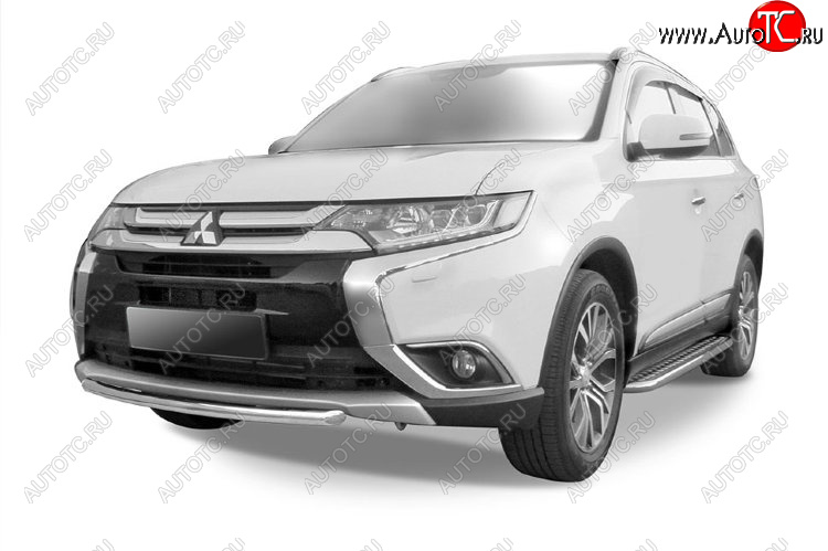 8 449 р. Защита переднего бампера Slitkoff (Ø 57, короткая)  Mitsubishi Outlander  GF (2015-2018) 2-ой рестайлинг (Цвет: серебристый)  с доставкой в г. Королёв