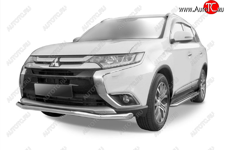 10 599 р. Защита переднего бампера Slitkoff (Ø 57 мм, волна) Mitsubishi Outlander GF 2-ой рестайлинг (2015-2018) (Цвет: серебристый)  с доставкой в г. Королёв