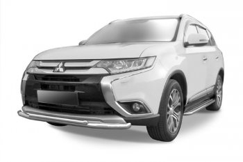 Защита переднего бампера Slitkoff (Ø 57+Ø 42, двойная). Mitsubishi (Митсубиси) Outlander (Аутлэндэр)  GF (2015-2018) GF 2-ой рестайлинг