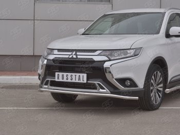 16 349 р. Защита переднего бампера (Ø42 мм, нержавейка) SLITKOFF  Mitsubishi Outlander  GF (2018-2022) 3-ий рестайлинг  с доставкой в г. Королёв. Увеличить фотографию 2