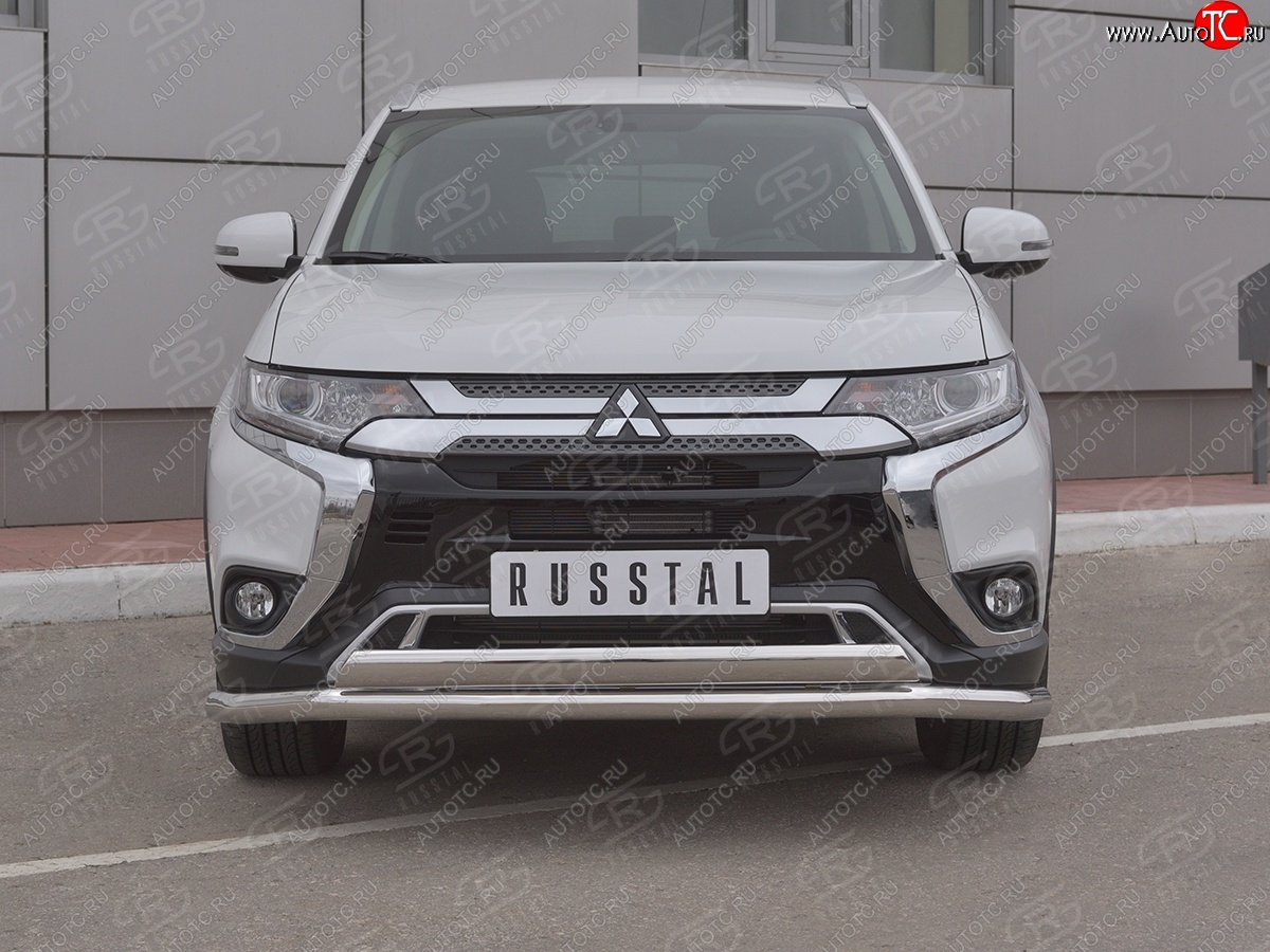 21 899 р. Защита переднего бампера (2 трубы Ø63 и 75х42 мм, нержавейка) Russtal Mitsubishi Outlander GF 3-ий рестайлинг (2018-2022)  с доставкой в г. Королёв