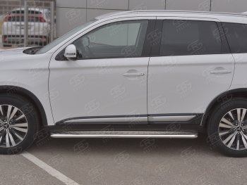 24 649 р. Порожки для ног SLITKOFF (Ø42 мм)  Mitsubishi Outlander  GF (2018-2022) 3-ий рестайлинг (Лист алюминиевый, труба - нержавейка)  с доставкой в г. Королёв. Увеличить фотографию 2