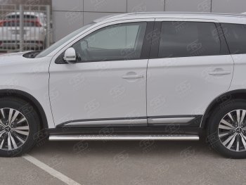 31 649 р. Защита порогов (Ø120x60 мм с проступью, нержавейка) Russtal Mitsubishi Outlander GF 3-ий рестайлинг (2018-2022)  с доставкой в г. Королёв. Увеличить фотографию 2