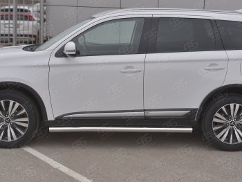 18 799 р. Защита порогов (Ø63 мм, нержавейка) SLITKOFF Mitsubishi Outlander GF 3-ий рестайлинг (2018-2022) (С пластиковыми заглушками на торцах)  с доставкой в г. Королёв. Увеличить фотографию 2