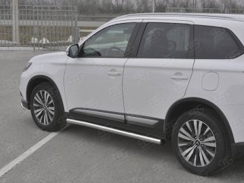 18 799 р. Защита порогов (Ø63 мм, нержавейка) SLITKOFF Mitsubishi Outlander GF 3-ий рестайлинг (2018-2022) (С пластиковыми заглушками на торцах)  с доставкой в г. Королёв. Увеличить фотографию 3