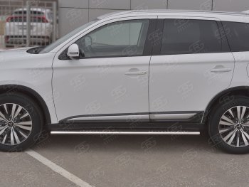 21 749 р. Защита порогов (Ø75x42 мм с проступью, нержавейка) Russtal Mitsubishi Outlander GF 3-ий рестайлинг (2018-2022)  с доставкой в г. Королёв. Увеличить фотографию 2