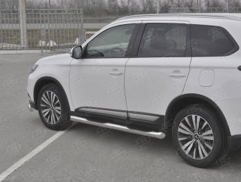 Защита порогов (Ø76 мм с проступью, нержавейка) SLITKOFF Mitsubishi (Митсубиси) Outlander (Аутлэндэр)  GF (2018-2022) GF 3-ий рестайлинг