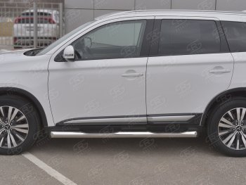 24 549 р. Защита порогов (Ø76 мм с проступью, нержавейка) SLITKOFF  Mitsubishi Outlander  GF (2018-2022) 3-ий рестайлинг (Металлические торцы под 45°)  с доставкой в г. Королёв. Увеличить фотографию 2