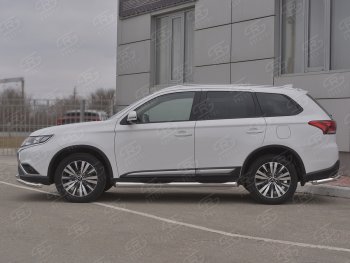 24 549 р. Защита порогов (Ø76 мм с проступью, нержавейка) SLITKOFF  Mitsubishi Outlander  GF (2018-2022) 3-ий рестайлинг (Металлические торцы под 45°)  с доставкой в г. Королёв. Увеличить фотографию 3