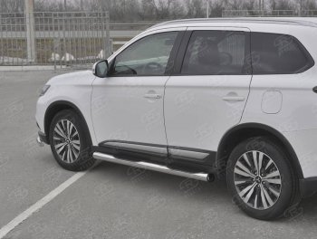 24 999 р. Защита порогов (Ø76 мм с проступью, нержавейка) SLITKOFF  Mitsubishi Outlander  GF (2018-2022) 3-ий рестайлинг (С пластиковыми заглушками на торцах)  с доставкой в г. Королёв. Увеличить фотографию 3