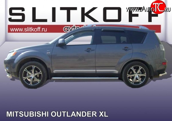 16 849 р. Защита порогов из круглой трубы диаметром 76 мм Slitkoff Mitsubishi Outlander XL (CW)  дорестайлинг (2005-2009) (Нержавейка, Полированная)  с доставкой в г. Королёв