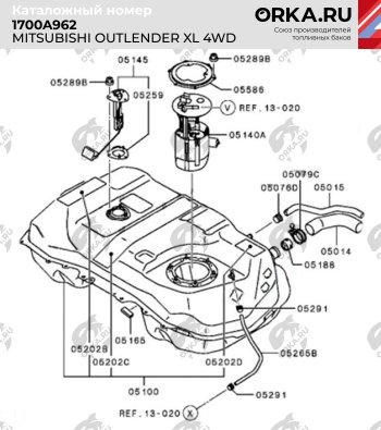 20 899 р. Бак топливный BAKPLAST (60 л., пластиковый, 4WD) Mitsubishi Outlander XL (CW)  рестайлинг (2010-2013)  с доставкой в г. Королёв. Увеличить фотографию 2