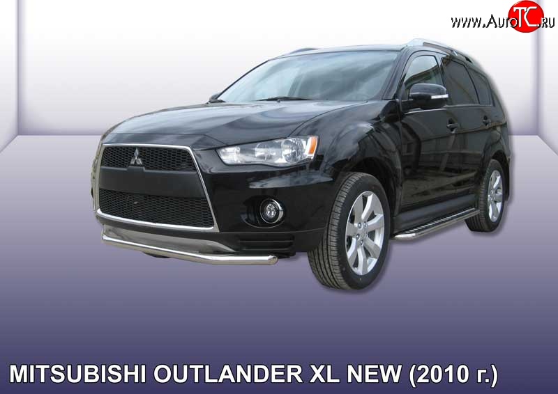 11 999 р. Одинарная защита переднего бампера из трубы диаметром 57 мм Slitkoff Mitsubishi Outlander XL (CW)  рестайлинг (2010-2013) (Нержавейка, Полированная)  с доставкой в г. Королёв