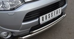 16 999 р. Защита переднего бампера (2 трубыØ63 и 42 мм, нержавейка) SLITKOFF Mitsubishi Outlander GF дорестайлинг (2012-2014)  с доставкой в г. Королёв. Увеличить фотографию 2