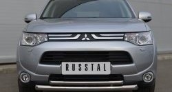 16 999 р. Защита переднего бампера (2 трубыØ63 и 42 мм, нержавейка) SLITKOFF Mitsubishi Outlander GF дорестайлинг (2012-2014)  с доставкой в г. Королёв. Увеличить фотографию 1