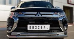 16 899 р. Защита переднего бампера (2 трубыØ63 и 42 мм, нержавейка) SLITKOFF Mitsubishi Outlander GF 2-ой рестайлинг (2015-2018)  с доставкой в г. Королёв. Увеличить фотографию 4