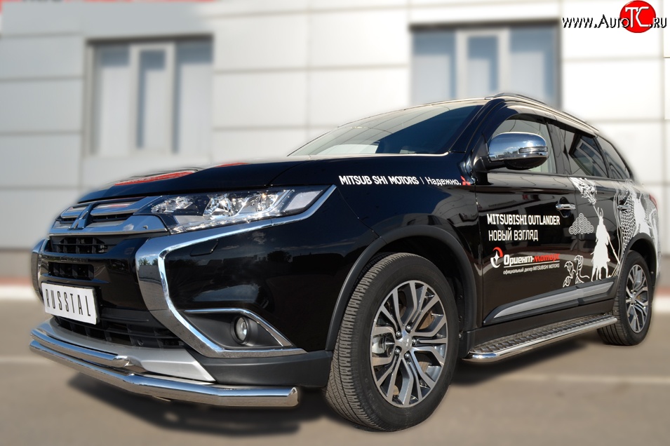 16 899 р. Защита переднего бампера (2 трубыØ63 и 42 мм, нержавейка) SLITKOFF Mitsubishi Outlander GF 2-ой рестайлинг (2015-2018)  с доставкой в г. Королёв