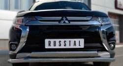 22 949 р. Защита переднего бампера (2 трубыØ75х42 и 63 мм, нержавейка) Russtal Mitsubishi Outlander GF 2-ой рестайлинг (2015-2018)  с доставкой в г. Королёв. Увеличить фотографию 3