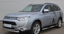 19 699 р. Защита переднего бампера (2 трубыØ76 и 42 мм, нержавейка) SLITKOFF  Mitsubishi Outlander  GF (2012-2014) дорестайлинг  с доставкой в г. Королёв. Увеличить фотографию 2