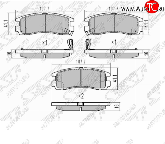 879 р. Комплект задних тормозных колодок SAT  Mitsubishi Pajero ( 2 V30/V40 5 дв.,  2 V20,  2 V30/V40) (1991-1999) дорестайлинг, дорестайлинг, рестайлинг, рестайлинг  с доставкой в г. Королёв