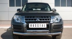 Защита переднего бампера (2 трубы Ø76 и 75х42 мм, нержавейка) Russtal Mitsubishi Pajero 4 V90 2-ой рестайлинг (2014-2020)