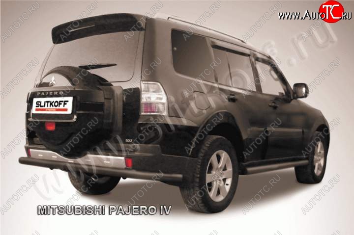 9 449 р. Защита задняя Slitkoff  Mitsubishi Pajero  4 V90 (2014-2020) 2-ой рестайлинг (Цвет: серебристый)  с доставкой в г. Королёв