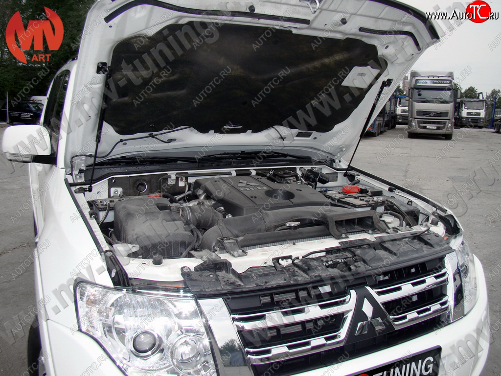 4 099 р. Упор капота MV-Tuning (двойной) Mitsubishi Pajero 4 V80 дорестайлинг (2006-2011)  с доставкой в г. Королёв