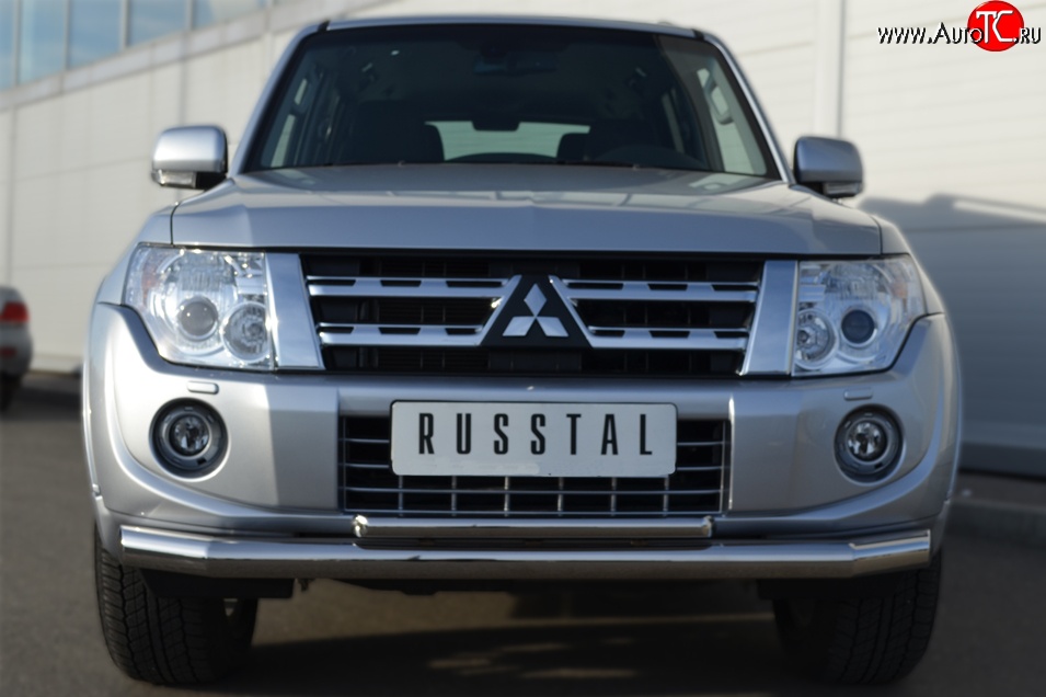 21 999 р. Защита переднего бампера (2 трубыØ76 и 42 мм, нержавейка) SLITKOFF  Mitsubishi Pajero ( 4 V90,  4 V80) (2011-2015) 1-ый рестайлинг, 3 дв. 1-ый рестайлинг  с доставкой в г. Королёв