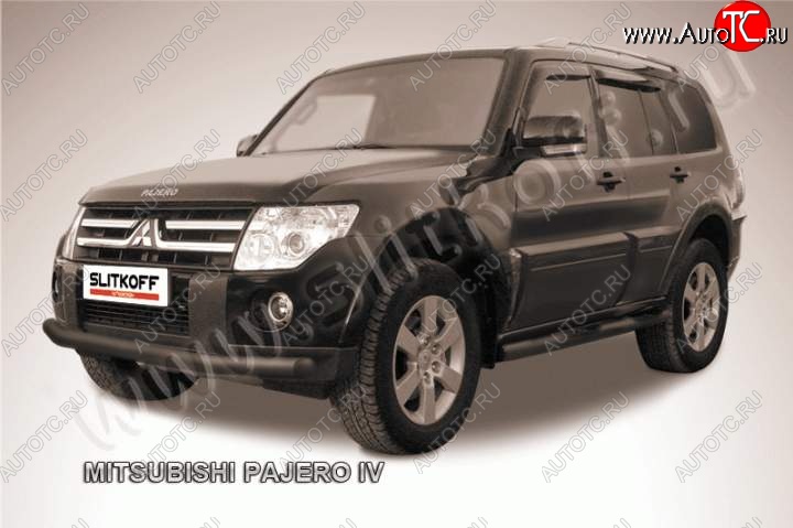 10 499 р. Защита переднего бампер Slitkoff  Mitsubishi Pajero ( 4 V90,  4 V80) (2006-2015) дорестайлинг, дорестайлинг, 1-ый рестайлинг, 3 дв. 1-ый рестайлинг (Цвет: серебристый)  с доставкой в г. Королёв