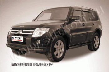 11 299 р. Защита переднего бампер Slitkoff  Mitsubishi Pajero ( 4 V90,  4 V80) (2006-2015) дорестайлинг, дорестайлинг, 1-ый рестайлинг, 3 дв. 1-ый рестайлинг (Цвет: серебристый)  с доставкой в г. Королёв. Увеличить фотографию 1