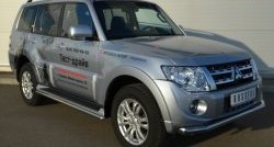 13 349 р. Защита порогов из круглой трубы диаметром 42 мм Russtal Mitsubishi Pajero 4 V90 дорестайлинг (2006-2011) (Защита порогов с со скосами на торцах (вариант 1))  с доставкой в г. Королёв. Увеличить фотографию 3