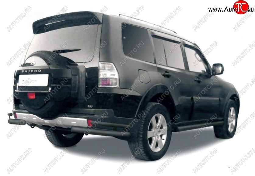 4 399 р. Защита заднего бампера (уголки, 2 трубы d76 и 42 mm) Mitsubishi Pajero 4 V90 дорестайлинг (2006-2011) (сталь, черный цвет)  с доставкой в г. Королёв