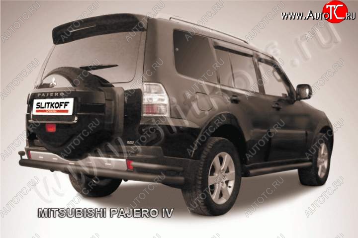 12 549 р. Защита задняя Slitkoff (d76/42) Mitsubishi Pajero 4 V90 дорестайлинг (2006-2011) (Цвет: серебристый)  с доставкой в г. Королёв