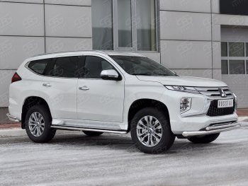 26 649 р. Защита переднего бампера (2 трубы Ø76 и 42 мм, нержавейка) SLITKOFF  Mitsubishi Pajero Sport  QF (2019-2022) рестайлинг  с доставкой в г. Королёв. Увеличить фотографию 3