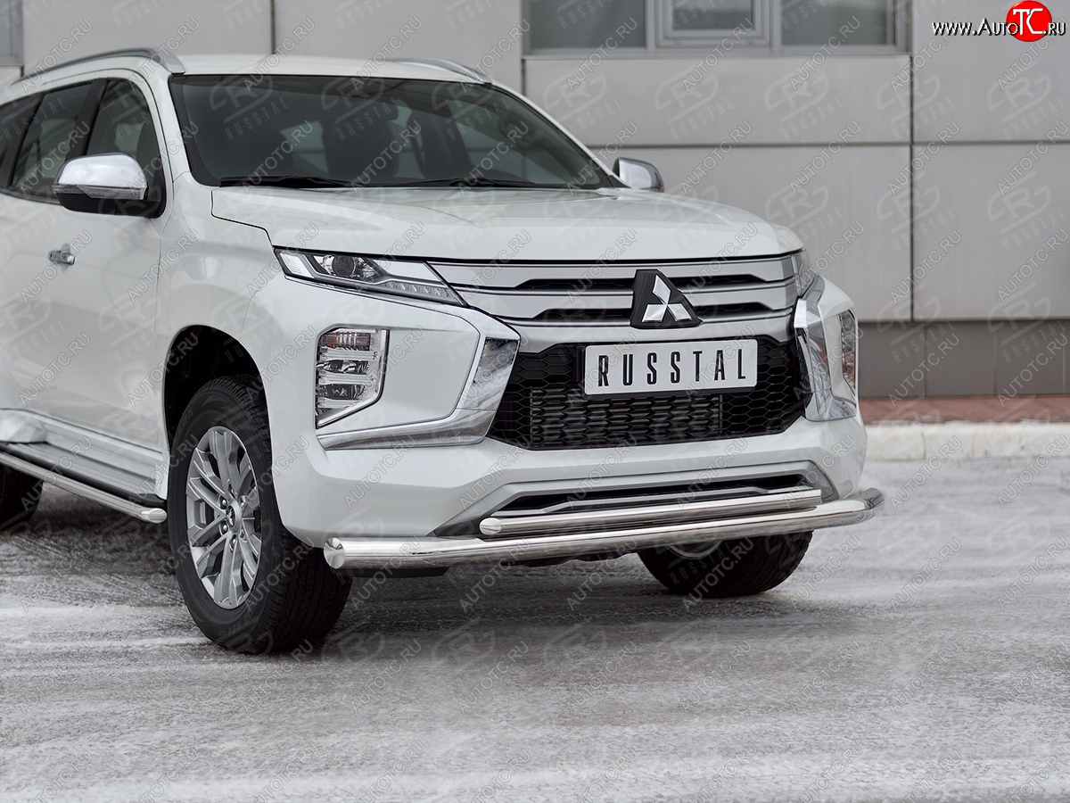 26 649 р. Защита переднего бампера (2 трубы Ø76 и 42 мм, нержавейка) SLITKOFF  Mitsubishi Pajero Sport  QF (2019-2022) рестайлинг  с доставкой в г. Королёв