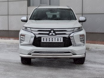 26 649 р. Защита переднего бампера (2 трубы Ø76 и 42 мм, нержавейка) SLITKOFF  Mitsubishi Pajero Sport  QF (2019-2022) рестайлинг  с доставкой в г. Королёв. Увеличить фотографию 2