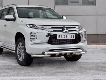 Защита переднего бампера SLITKOFF (Ø63 мм с уголками, нержавейка) Mitsubishi Pajero Sport QF рестайлинг (2019-2022)