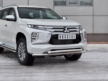 22 699 р. Защита переднего бампера (2 трубы Ø63 и 42 мм, нержавейка) SLITKOFF  Mitsubishi Pajero Sport  QF (2019-2022) рестайлинг  с доставкой в г. Королёв. Увеличить фотографию 1