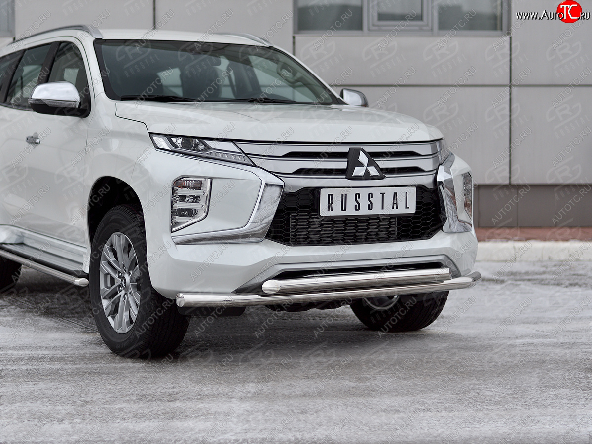 22 699 р. Защита переднего бампера (2 трубы Ø63 и 42 мм, нержавейка) SLITKOFF  Mitsubishi Pajero Sport  QF (2019-2022) рестайлинг  с доставкой в г. Королёв